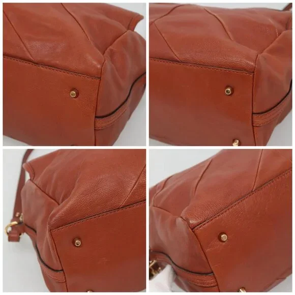 Chloe Elsie Hand Bag Leather 2way Brown Gold Auth